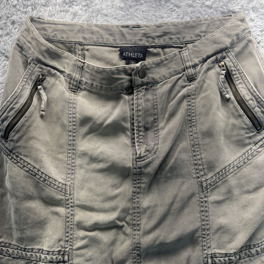 Women's Athleta Size 12 Cargo Skirt Green Granola Girl Pockets Tencel Lyocell - Picture 2 of 12